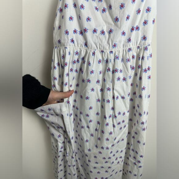Tuckernuck Floral Midi Dress w/ Pockets, Size S, White Blue Red - Picture 2 of 9